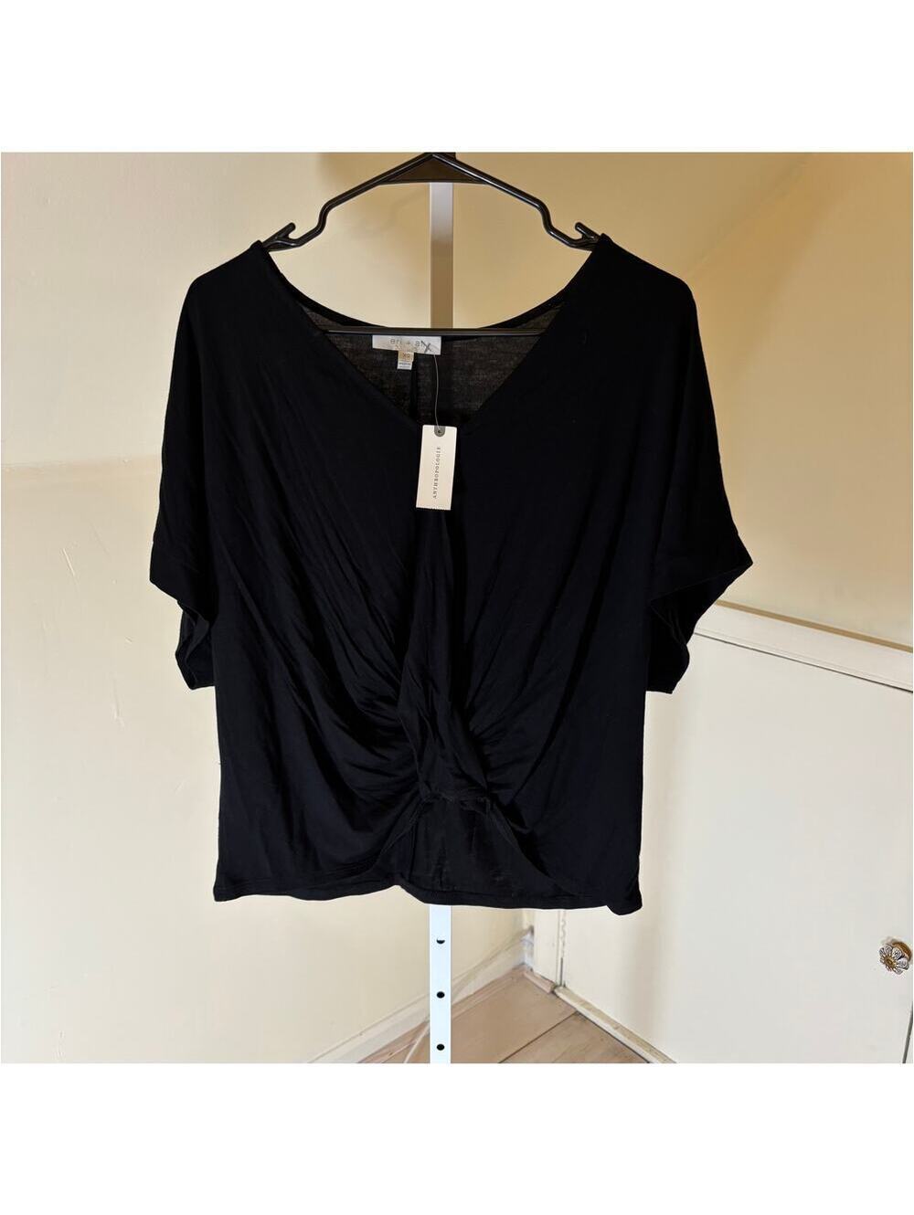 Anthropologie Eri & Ali NWT Women's Black Twist Front V-Neck Knit Top Size XS